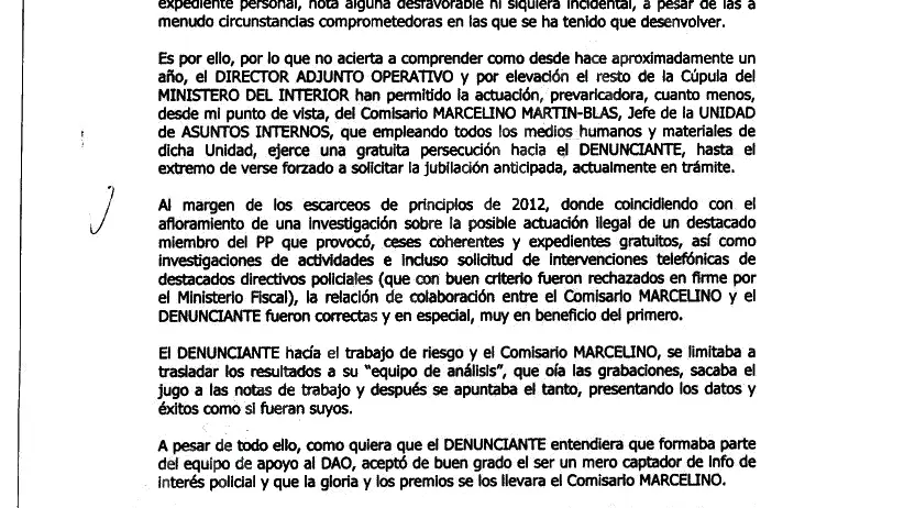 Denuncia de Villarejo en enero de 2015 contra Marcelino Martín-Blas
