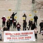 Protesta de trabajadores de la hostelería de Navarra el pasado día 11 por las restricciones que sufren