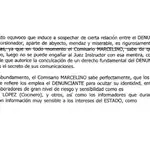 Extracto de la denuncia de Villarejo ante Eugenio Pino en la que le advierte de que usó los teléfonos que quería analizar Asuntos Internos en el caso Varma para el espionaje a Bárcenas