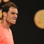 Gesto de rabia de Nadal tras ganar a Norrie en tercera ronda del Open de Australia