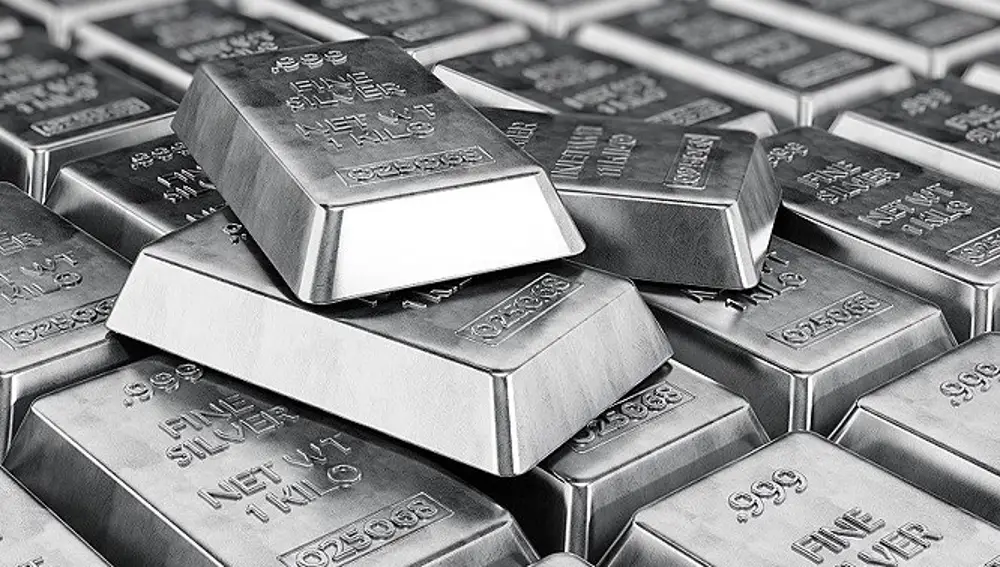 Silver ingots stack background.