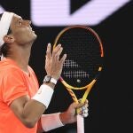 Nadal, durante el partido con Tsitsipas correspondiente a los cuartos de final del Open de Australia