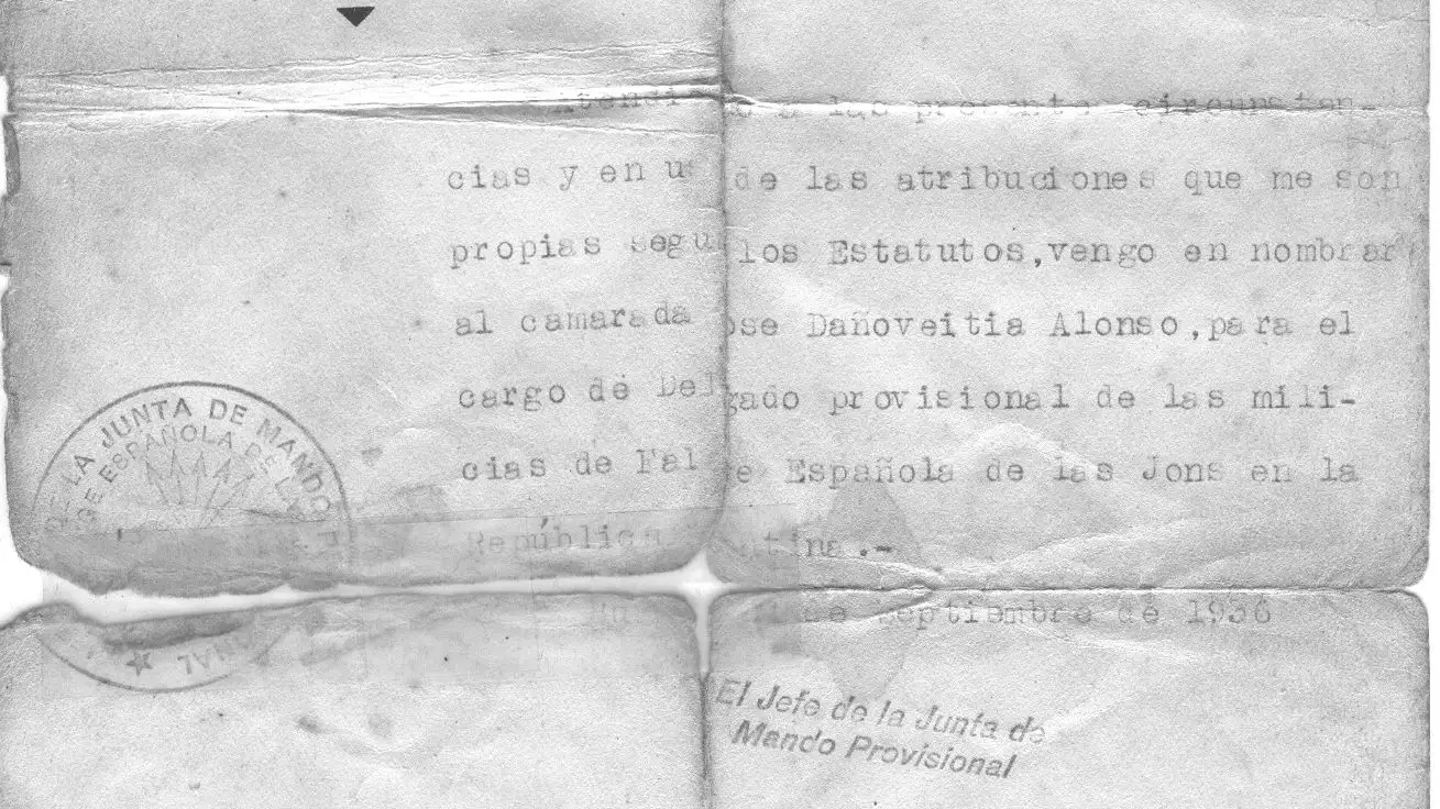 Una carta firmada por Manuel Hedilla