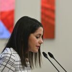 La líder de Ciudadanos, Inés Arrimadas, en la sede del partido durante una de las ejecutivas