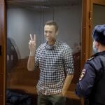 El opositor ruso, Alexei Navalni, durante su juicio el pasado febrero
