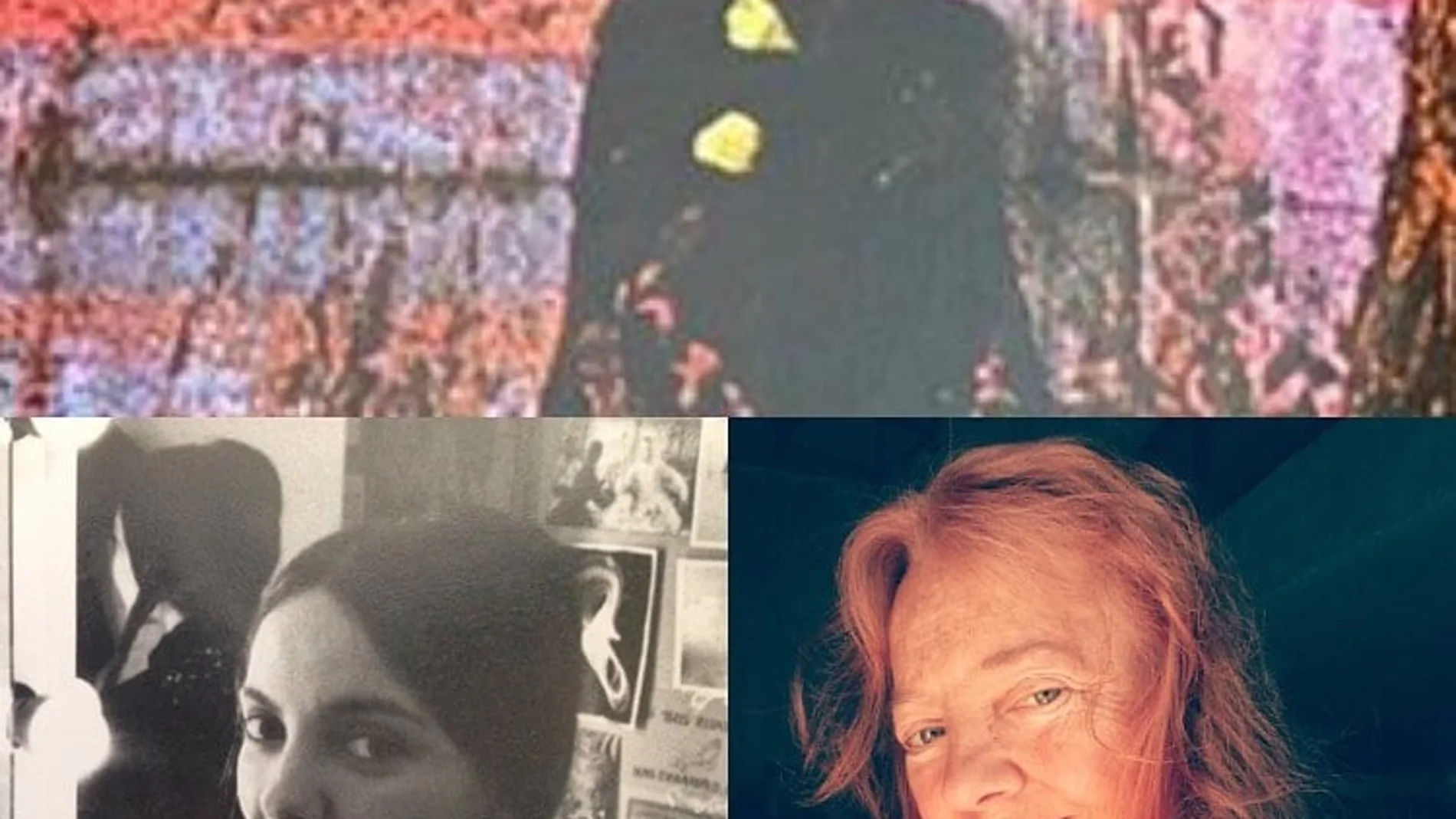 Arriba, la icónica portada de la banda de Birmingham. Abajo, Louisa Livingstone en ese momento y ahora