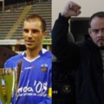 Ignacio Rivadulla, a la izquierda, junto a una imagen de si hijo Pablo Hasel