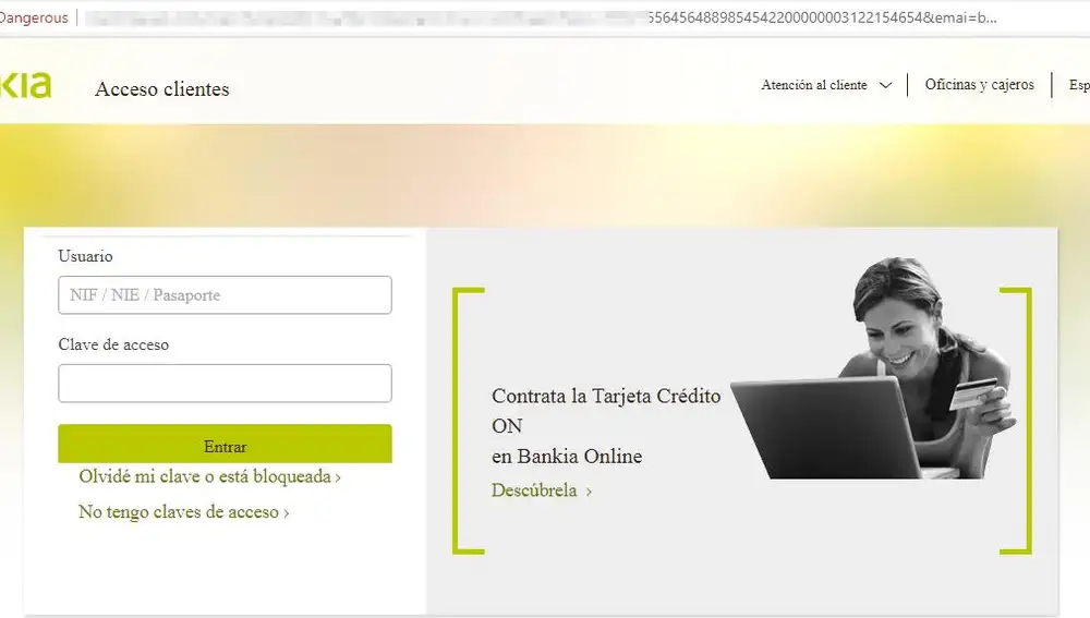 Haciendo clic en el enlace del correo, el usuario accederá a la página web fraudulenta