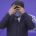 El expresidente de la Generalitat Carles Puigdemont, durante una comparecencia en el Parlamento Europeo