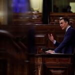 El presidente del Gobierno, Pedro Sánchez, durante una comparecencia en el Congreso