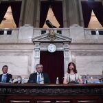 01 March 2021, Argentina, Buenos Aires: Alberto Fernandez (2nd L), president of Argentina, delivers his State of the Nation address to mark the opening of the 2021 congressional session. Photo: Prensa Senado/telam/dpa01/03/2021 ONLY FOR USE IN SPAIN