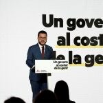 El vicepresidente del Govern y candidato de ERC a presidir la Generalitat, Pere Aragonès, durante la conferencia en Barcelona.