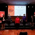 MADRID, 08/03/2021.- La ministra de Exteriores, Arancha González Laya (c), asiste a la presentación organizada por el Instituto Cervantes y la editorial Penguin Random House, con motivo del Día Internacional de la Mujer, del libro "Guía de comunicación no sexista" en Madrid, este lunes. EFE/ Zipi