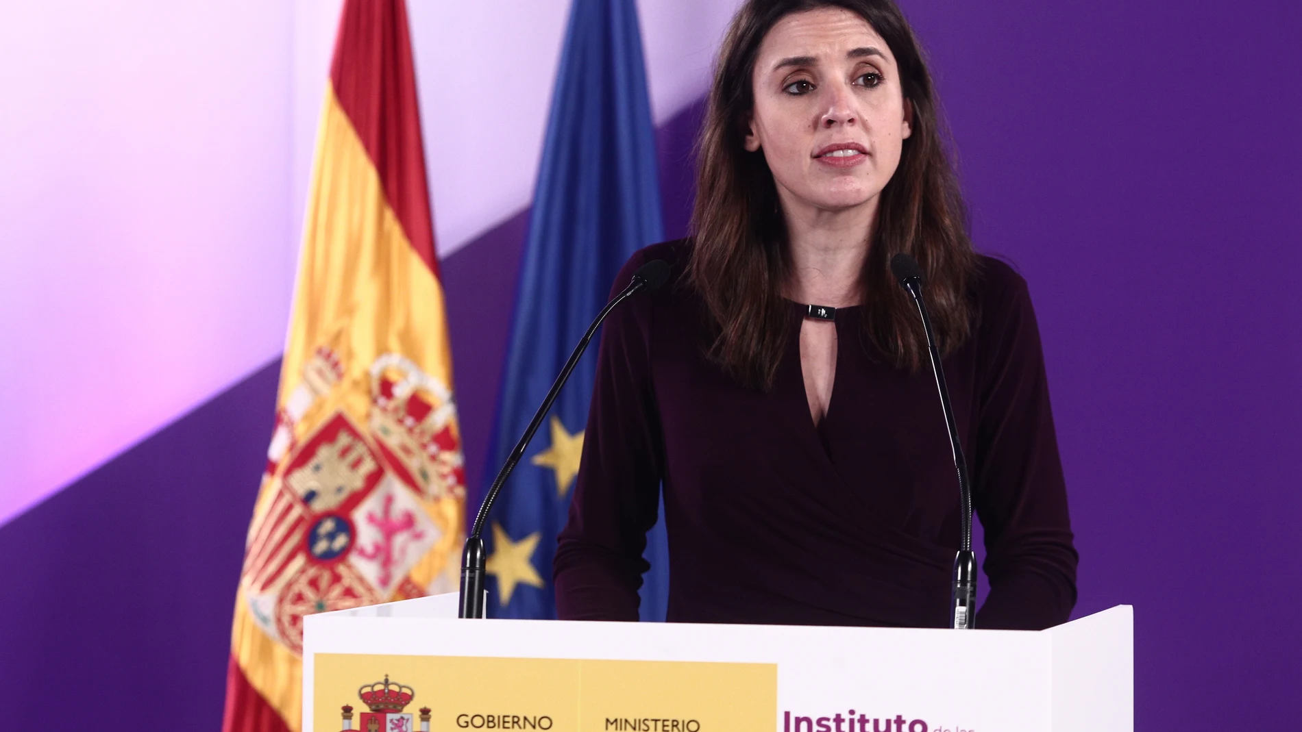 La ministra de Igualdad, Irene Montero, durante el acto institucional con motivo del 8 de marzo, Día Internacional de la Mujer