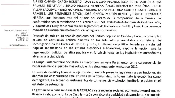 Moción de censura presentada por el PSOE en Castilla y León