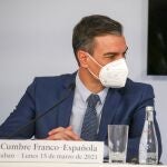 El presidente del Gobierno, Pedro Sanchez, durante la cumbre franco-española celebrada en la localidad francesa de Montauban