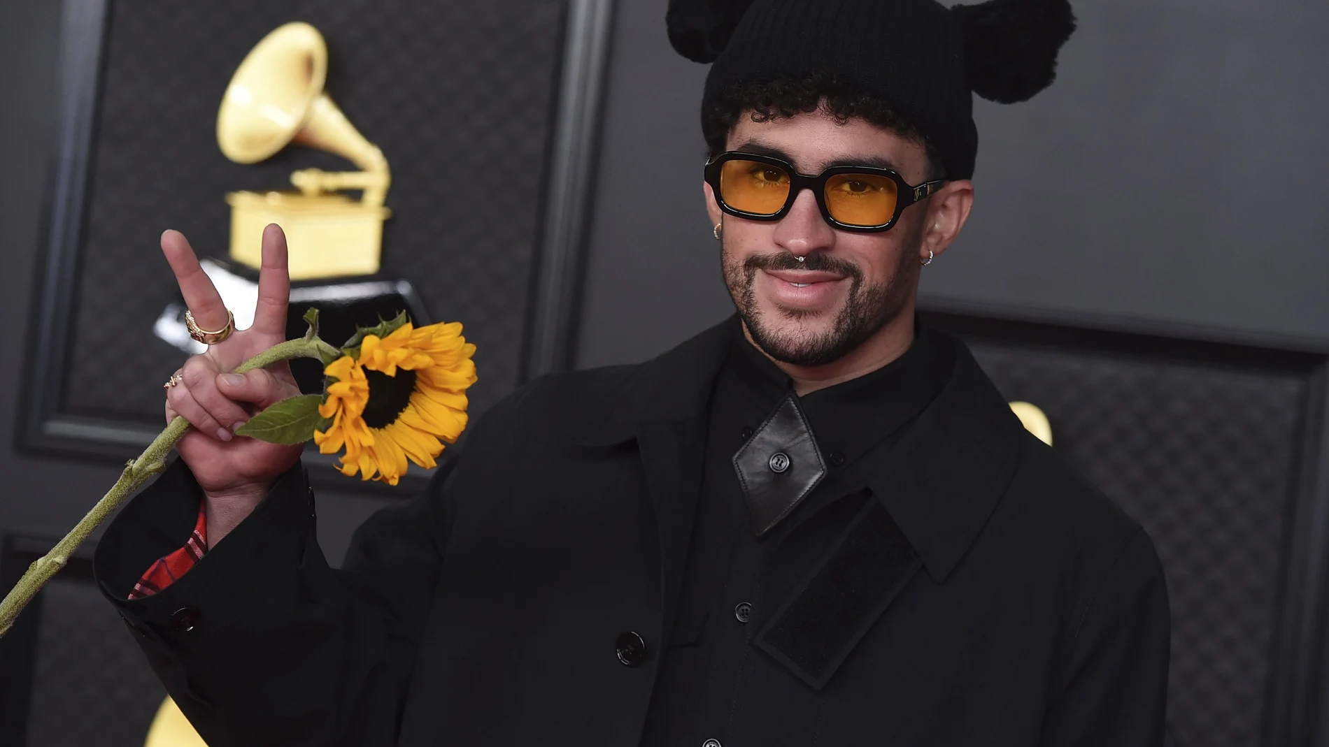Bad Bunny arrives at the 63rd annual Grammy Awards at the Los Angeles Convention Center on Sunday, March 14, 2021. (Photo by Jordan Strauss/Invision/AP)