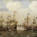 Un combate entre barcos españoles y holandeses, lienzo de Cornelis Verbeeck