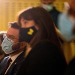 El vicepresidente del Govern, Pere Aragonès, y la presidenta del Parlament, Laura Borràs, ayer