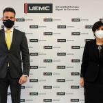 El rector de la UEMC, David García López, y la presidenta de Codinucyl, Naiara Carretero Lozano