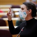 MADRID, 23/03/2021.- La ministra de Igualdad, Irene Montero, interviene durante la sesión de control al Gobierno celebrada en el Senado, este martes en Madrid. EFE/ Juan Carlos Hidalgo