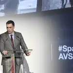 El presidente del Gobierno, Pedro Sánchez, durante la presentación del Plan 'Spain Audiovisual' Hub, en el Cine Doré, en Madrid. EUROPA PRESS/O.CAÑAS