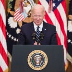 El presidente de EE UU, Joe Biden, durante su primera rueda de prensa