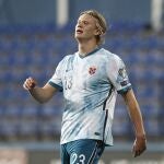 Haaland, durante el partido de Noruega contra Montenegro