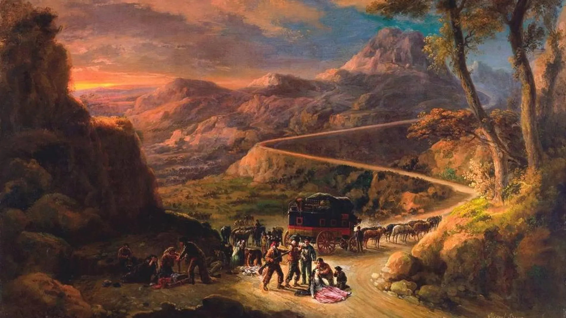 Cuadro de Manuel Barrón, de 1869, con bandoleros en el Puerto de Miravete