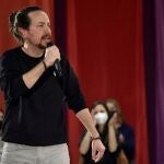 El candidato de Podemos a las elecciones de la Comunidad de Madrid, Pablo Iglesias, interviene durante la presentación de la candidatura de Unidas Podemos Comunidad de Madrid