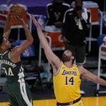 Marc Gasol intenta taponar a Giannis Antetokounmpo