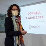 La portavoz y vicepresidenta del Consell, Mónica Oltra durante la rueda de prensa posterior a la reunión plenaria semanal del Gobierno Valenciano