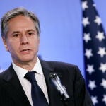 El secretario de Estado de Estados Unidos, Antony Blinken, hoy, durante una conferencia de prensa con el jefe de la OTAN en Bruselas