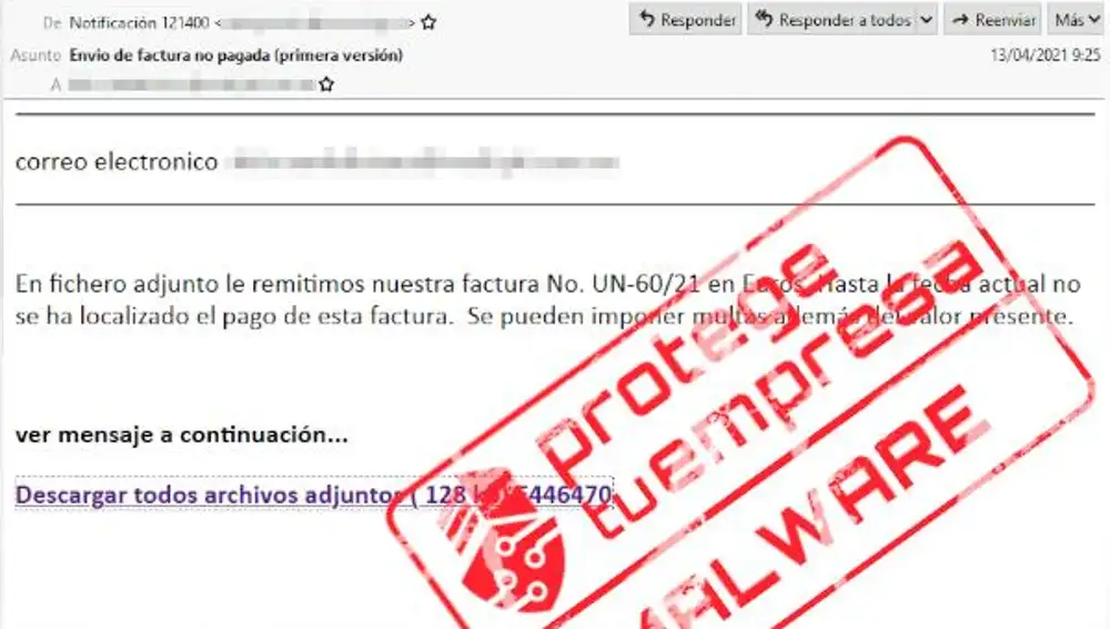 Si recibes esta factura en tu correo electrónico, bórrala ya