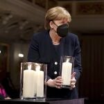 La canciller Angela Merkel en el homenaje hoy a las víctimas de covid-10 en Alemania