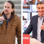 Pablo Iglesias y Pedro Sánchez, en sendos actos de campaña este fin de semana