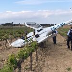 La avioneta cayó entre unas viñas