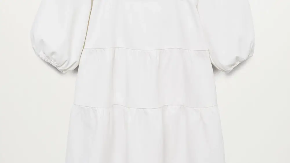 Vestido blanco algodón manga abullonada de Mango