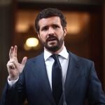 El líder del PP, Pablo Casado en rueda de prensa