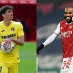 Gerard Moreno y Alexandre Lacazette, jugadores del Villarreal y del Arsenal.