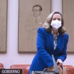La ministra de Economía, Nadia Calviño, en el Congreso