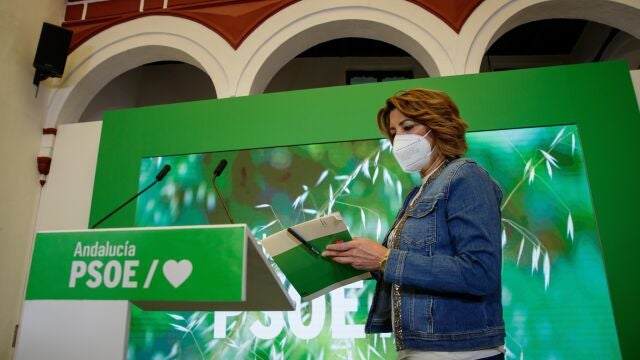 La secretaria general del PSOE andaluz, Susana Díaz, en la sede del partido en Sevilla