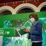 La secretaria general del PSOE andaluz, Susana Díaz, en la sede del partido en Sevilla