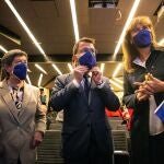 El vicepresidente del Govern en funciones, Pere Aragonès, la presidenta del Parlament, Laura Borrás y la delegada del Gobierno en Cataluña, Teresa Cunillera