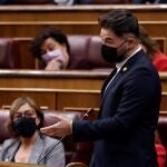 MADRID, 12/05/2021.- El portavoz de ERC, Gabriel Rufián, durante su intervención en la sesión de control al Ejecutivo de este miércoles en el Congreso, la primera tras el fin del estado de alarma. EFE/ Chema Moya