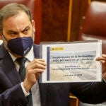 El ministro de Transportes, Movilidad y Agenda Urbana, José Luis Ábalos, hoy en el Congreso