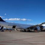 Un avión de Plus Ultra, a la que la SEPI otorgó una polémica ayuda de 53 millones de euros