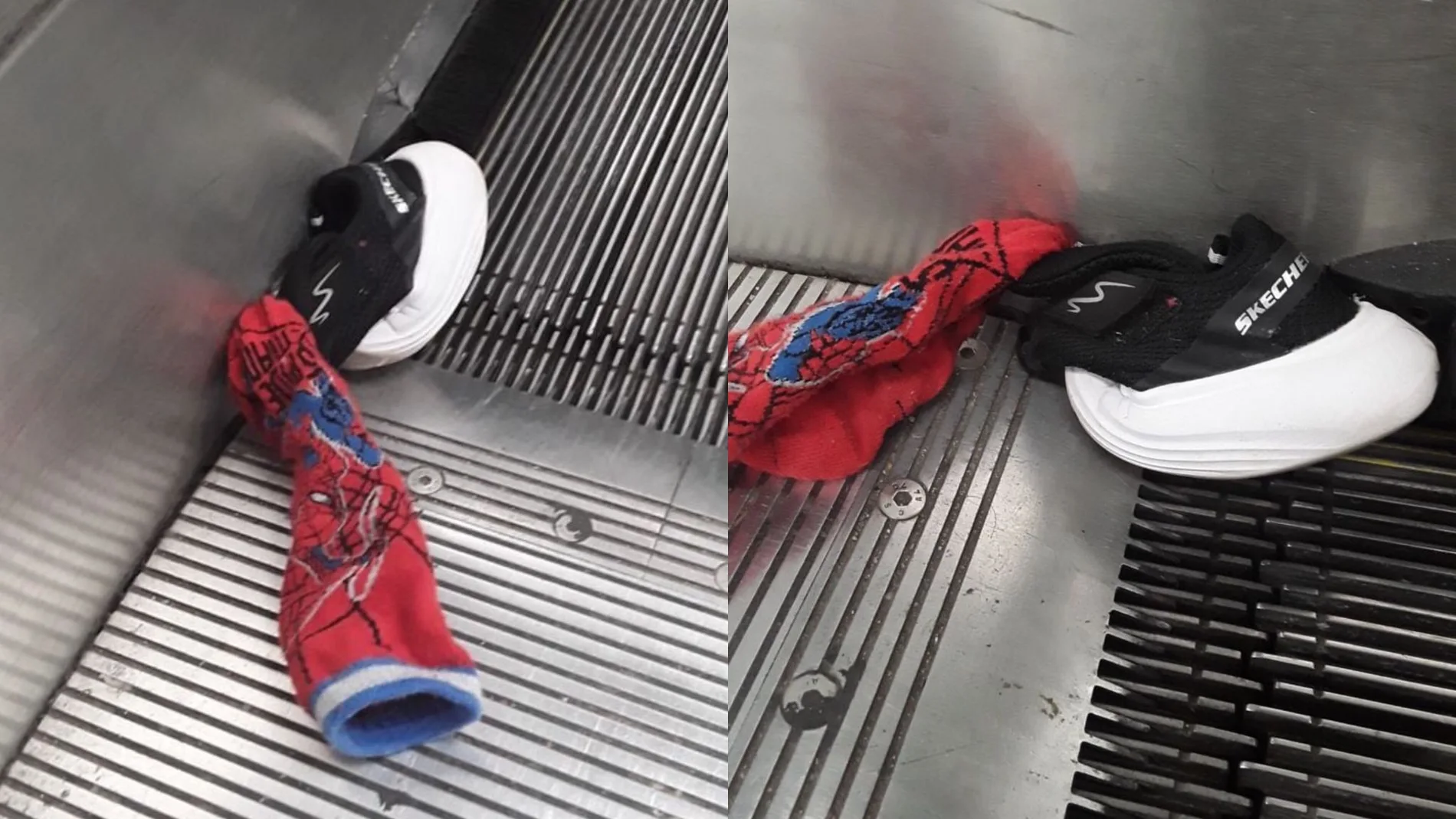 Una zapatilla queda atrapada en una escalera mecánica del Metro de Madrid