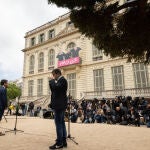 Jordi Sànchez y Pere Aragonès ante los medios de comunicación para presentar su acuerdo de gobierno