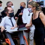 El portavoz de Unidas Podemos en el Congreso, Pablo Echenique y la vicepresidenta tercera del Gobierno y ministra de Trabajo y Economía Social, Yolanda Díaz a su llegada al acto de presentación de Conpymes, en la Casa Árabe, a 21 de mayo de 2021, en Madrid (España). Conpymes es una nueva patronal de pymes y autónomos de España, un proyecto impulsado por Plataforma Pymes, que ya representa a más de dos millones de empresas.MADRID;20210521;CASA ARABE;YOLANDA DIAZ;SPAIN;PRESENTACION PATRONAL CONPYNES;INT;21 MAY 2021;EUROPA PRESS;NEWS;POLITICS;A. PEREZ MECA;PRESS;MINISTERIO;TRABAJO;MINISTRA;VICEPRESIDENTAA. Pérez Meca / Europa Press21/05/2021